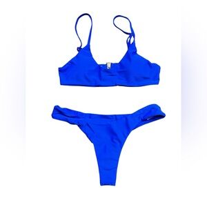 SHERRY DC women’s solid blue thong bikini swimsuit set size S NWT
